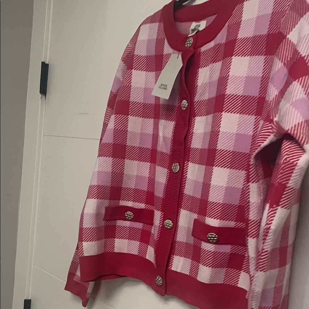 New River Island Women's Pink Plaid Button-Front Cardigan Jacket